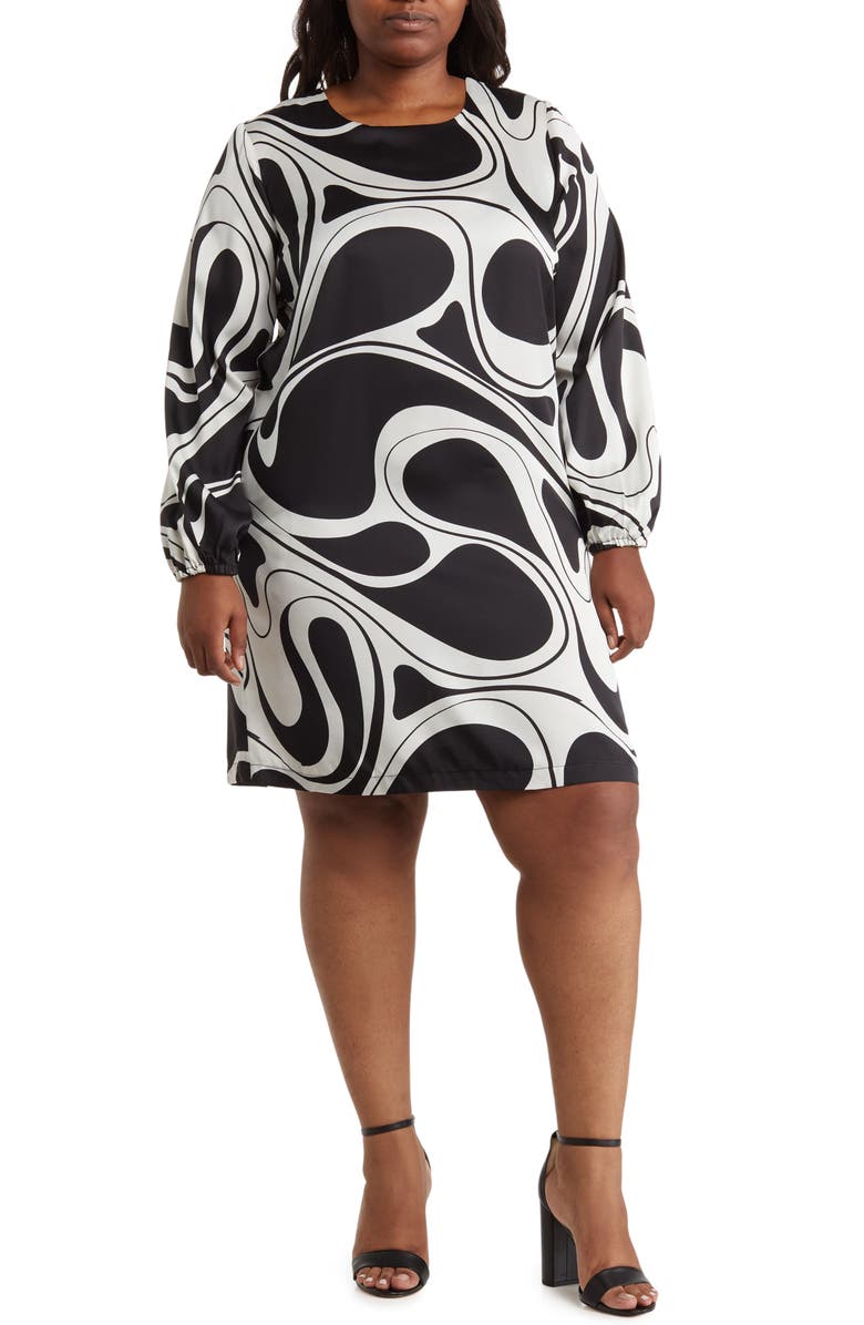 BY DESIGN Bree Long Sleeve Shift Dress, Main, color, Swirl Girl