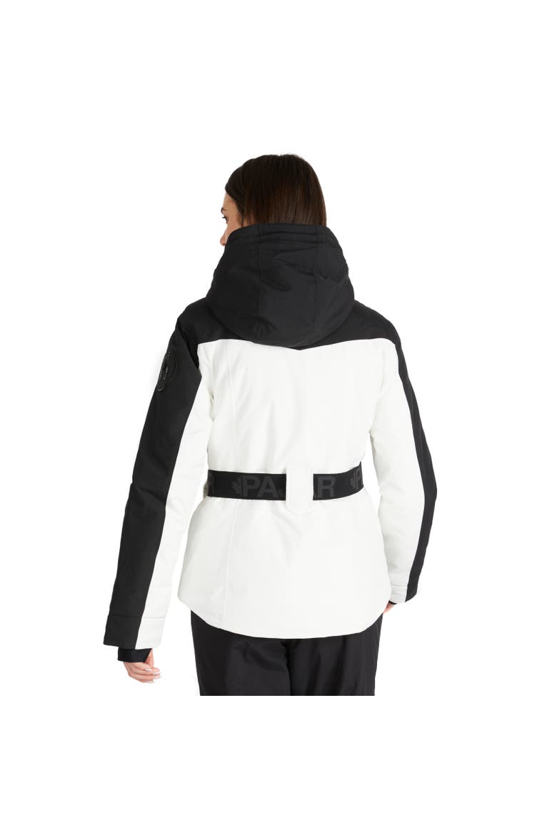 Gabbi Belted Ski Jacket with Fixed Hood, Alternate, color, White Op