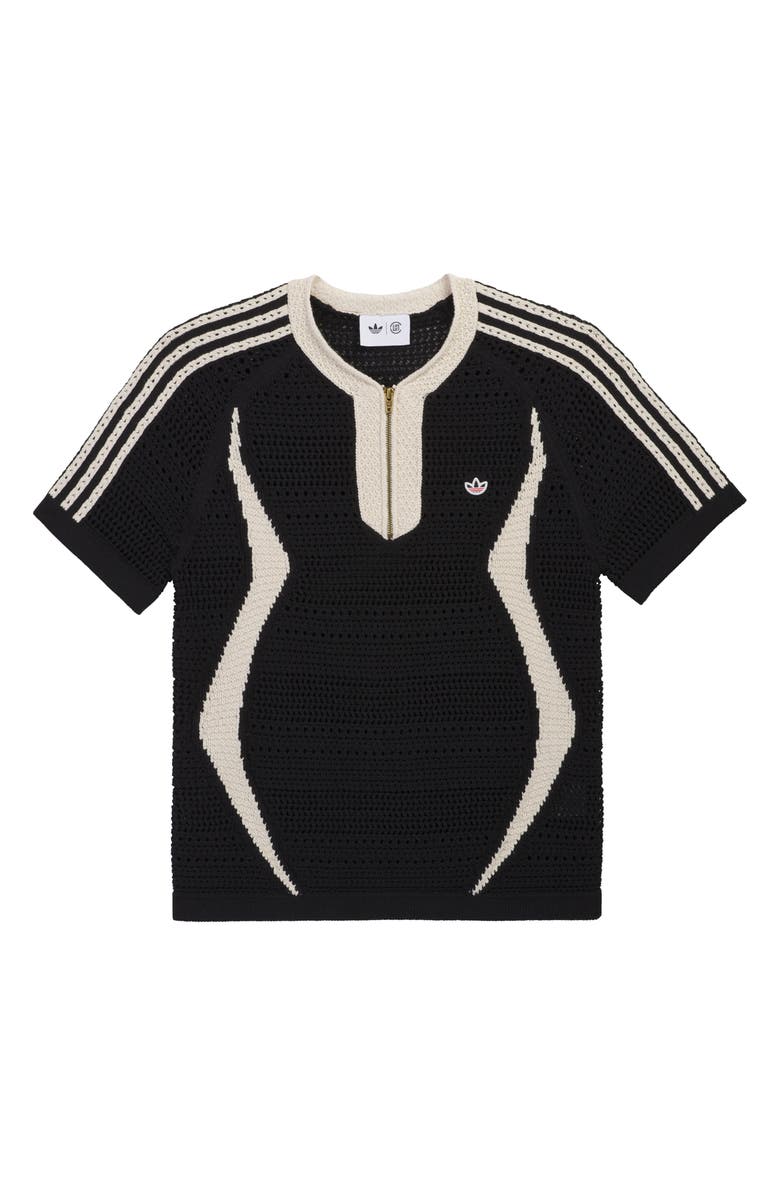 adidas Originals x CLOT Short Sleeve Quarter Zip Sweater, Alternate, color, Black/ Wonder White