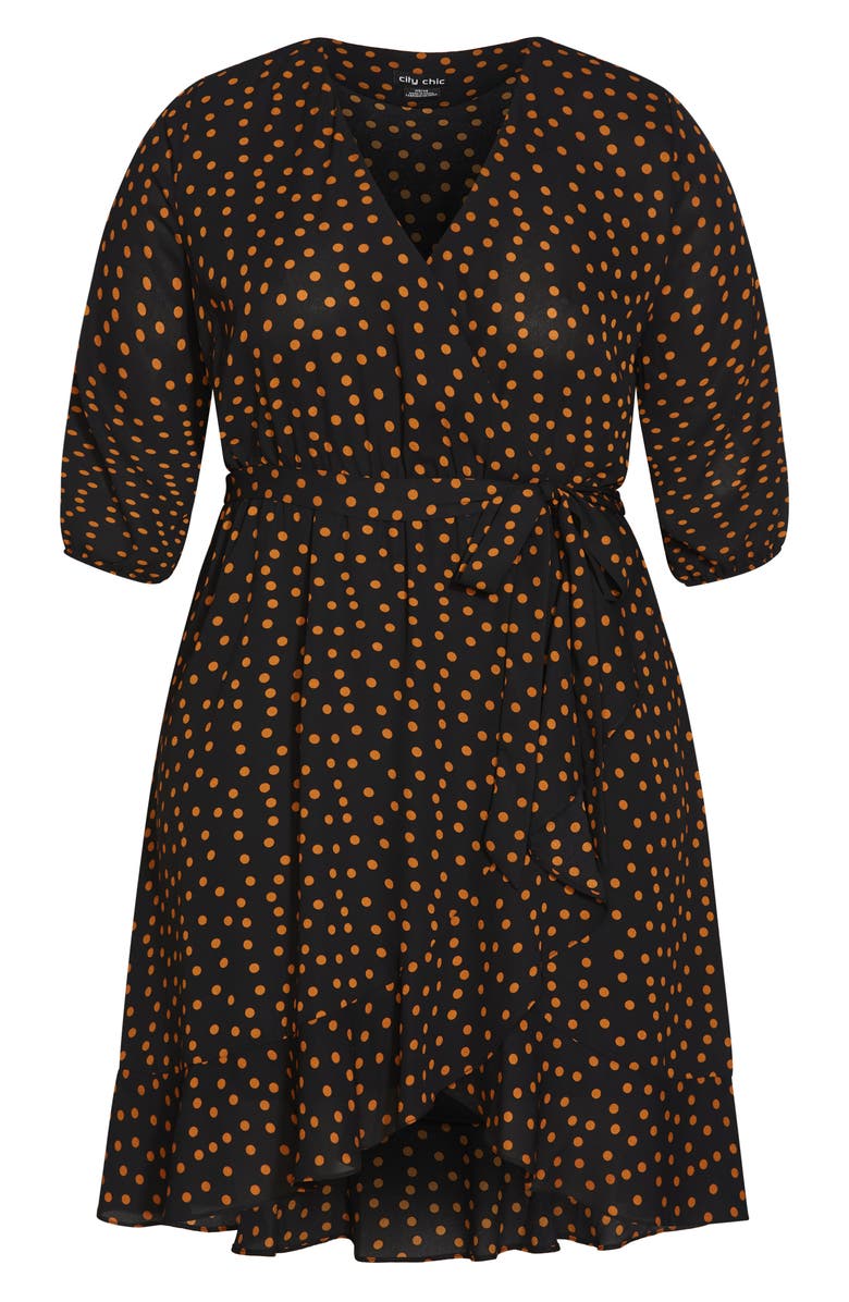 City Chic Amber Polka Dot Faux Wrap Dress, Alternate, color, 
