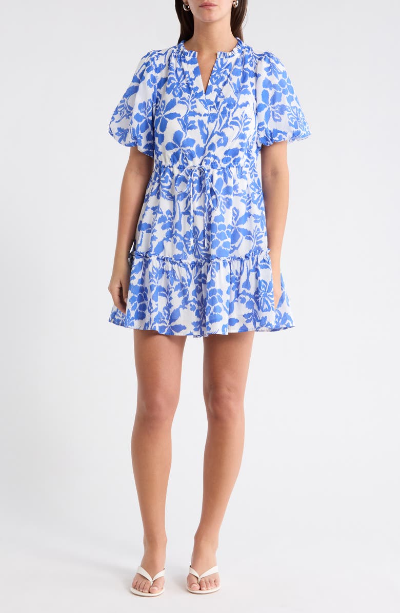 SUGARLIPS Elaris Floral Noella Shift Minidress, Main, color, Whiteblue