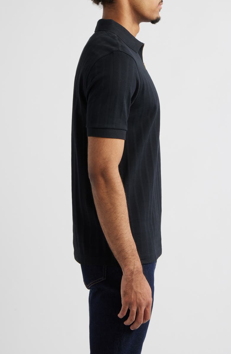 Fred Perry Textured Stripe Cotton Quarter Zip Polo, Alternate, color, Black