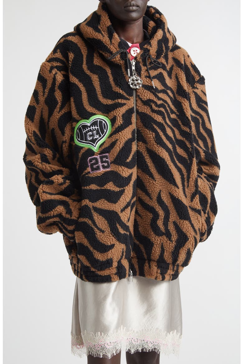 Tiger Stripe Oversize High Pile Fleece Full Zip Hoodie, Alternate, color, BROWN AND BLACK