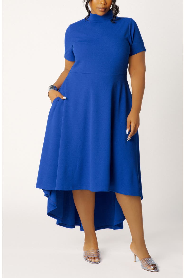 High Neck High-Low Midi Dress, Main, color, ROYAL BLUE