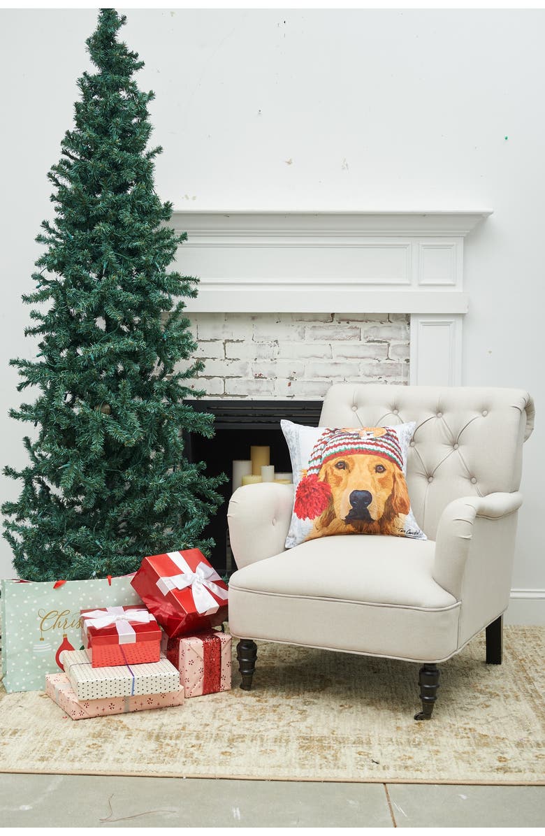 C&F Home Winter Hat Golden Indoor/Outdoor Christmas Holiday Throw Pillow, 18" x 18", Alternate, color, White