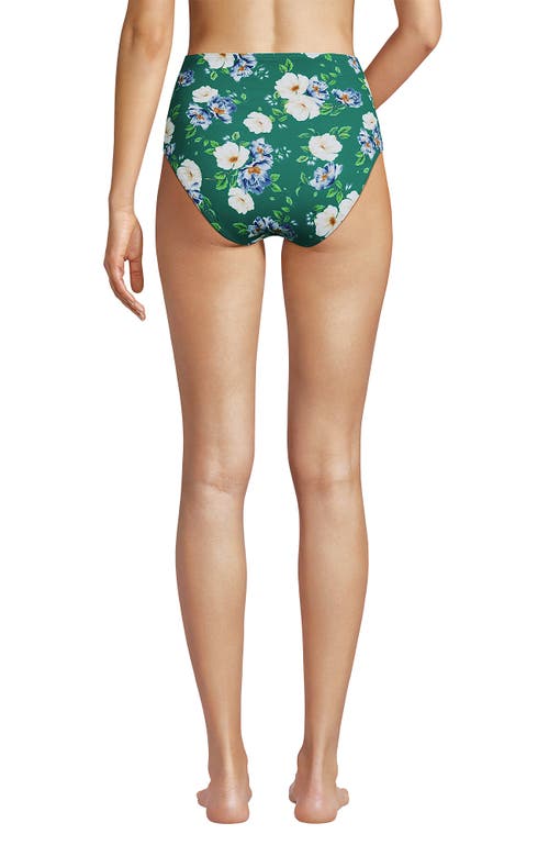 Lands' End Sculpting Suit Chlorine Resistant Targeted Control Retro High Waisted Bikini Swim Bottoms In Island Emerald Petunia Floral