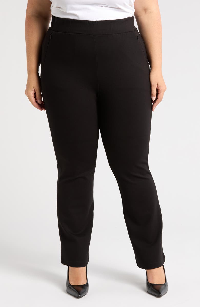 Universal Standard Pinstripe Ponte Bootcut Pants, Main, color, Black