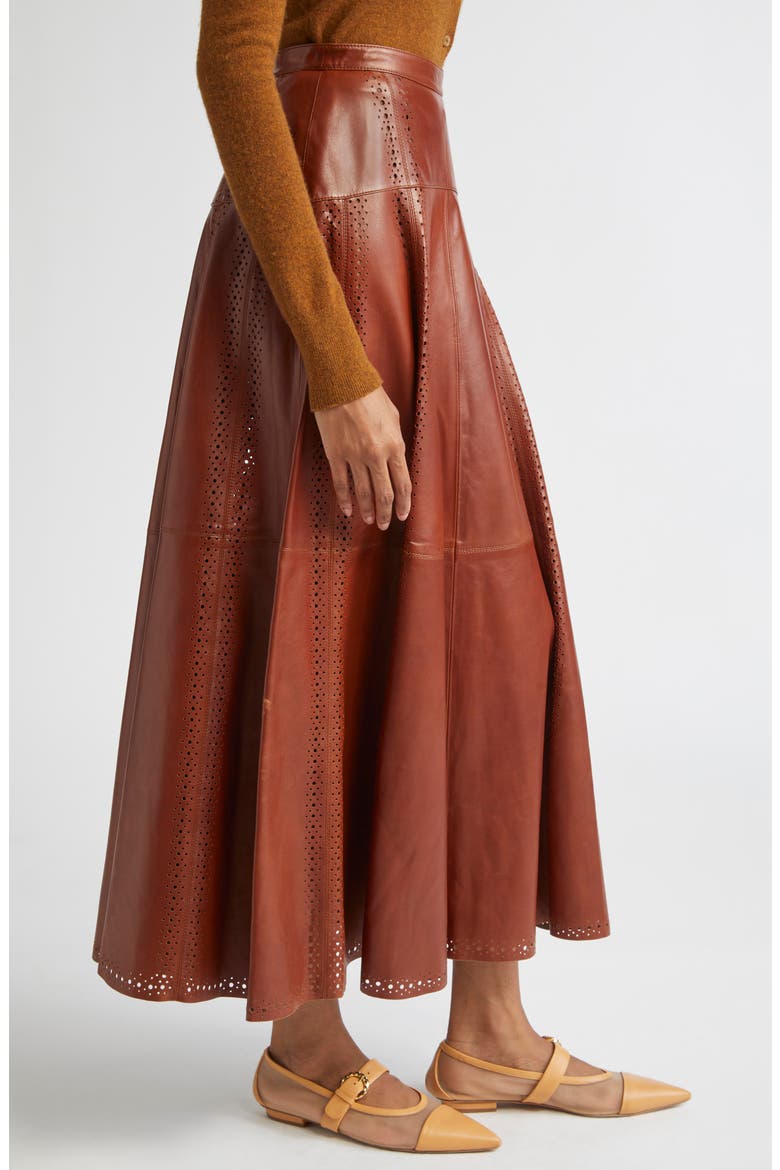 Aninda Eyelet Trim Leather A-Line Skirt, Alternate, color, WENGE