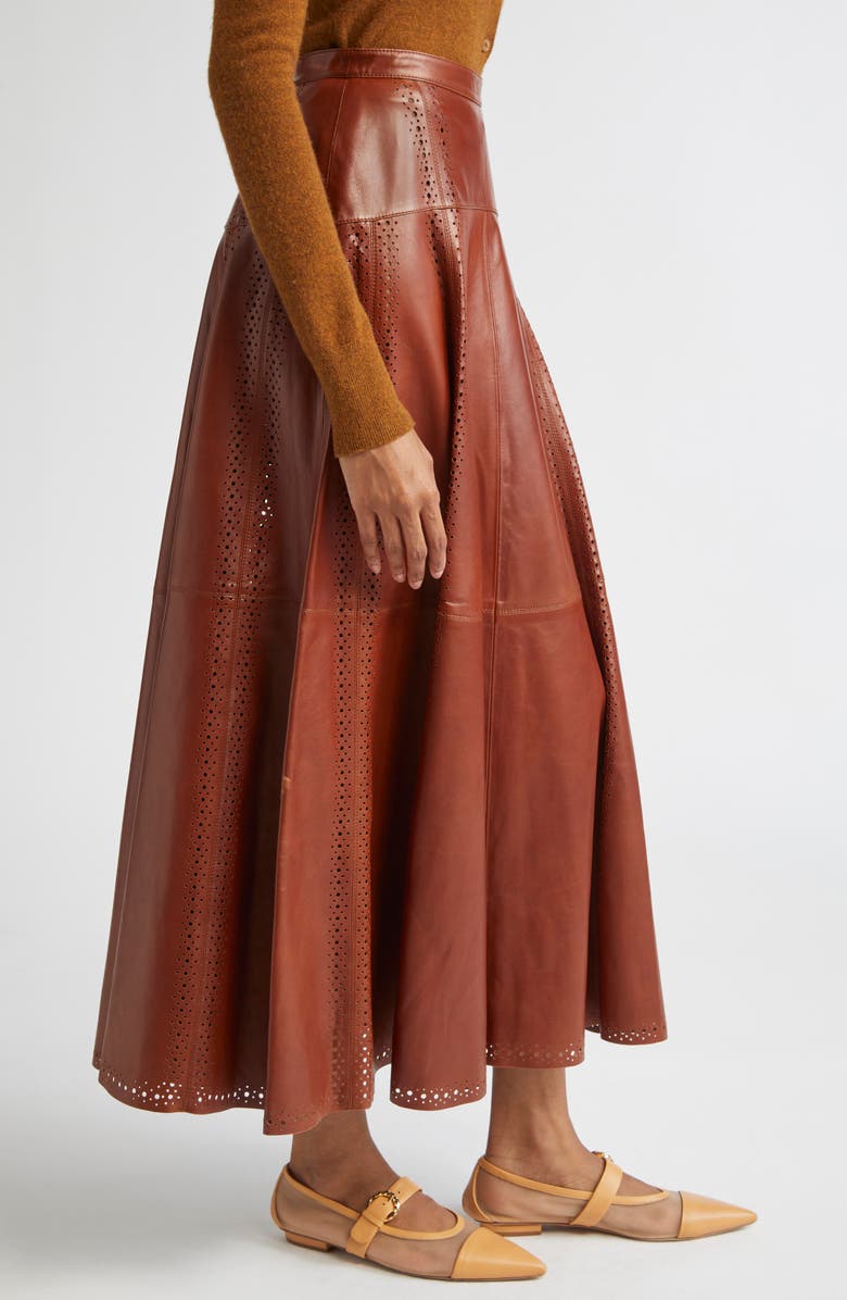 Ulla Johnson Aninda Eyelet Trim Leather A-Line Skirt, Alternate, color, Wenge