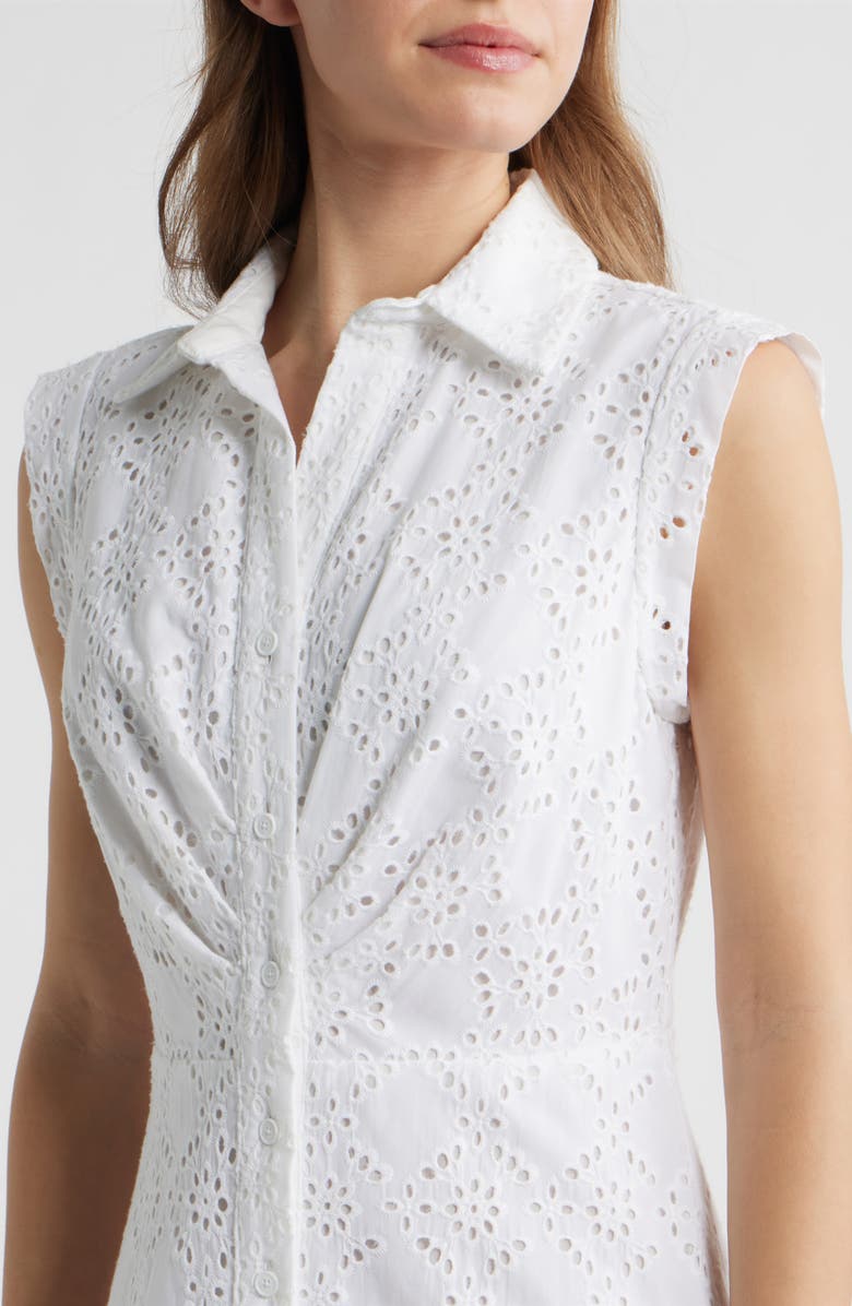 Anne Klein Eyelet Embroidery Sleeveless Shirtdress, Alternate, color, Crisp White