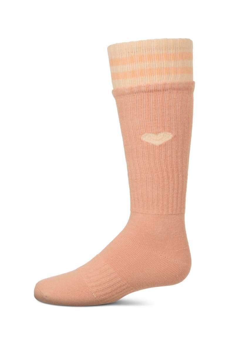 Ribbed Heart and Stripes Knee Sock, Main, color, Peach