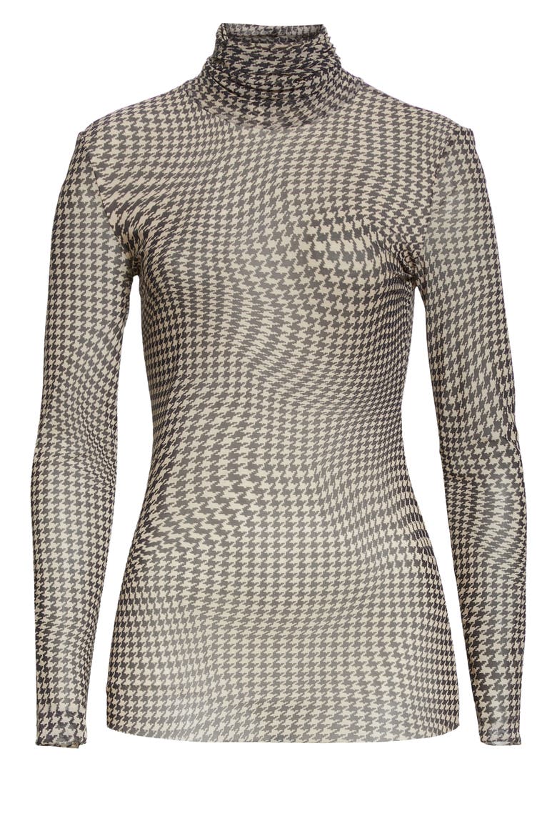 Houndstooth Print Mesh Turtleneck, Alternate, color, BRAZILIAN SAND