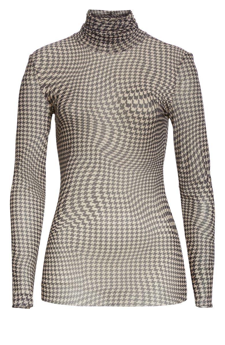 Ganni Houndstooth Print Mesh Turtleneck, Alternate, color, 