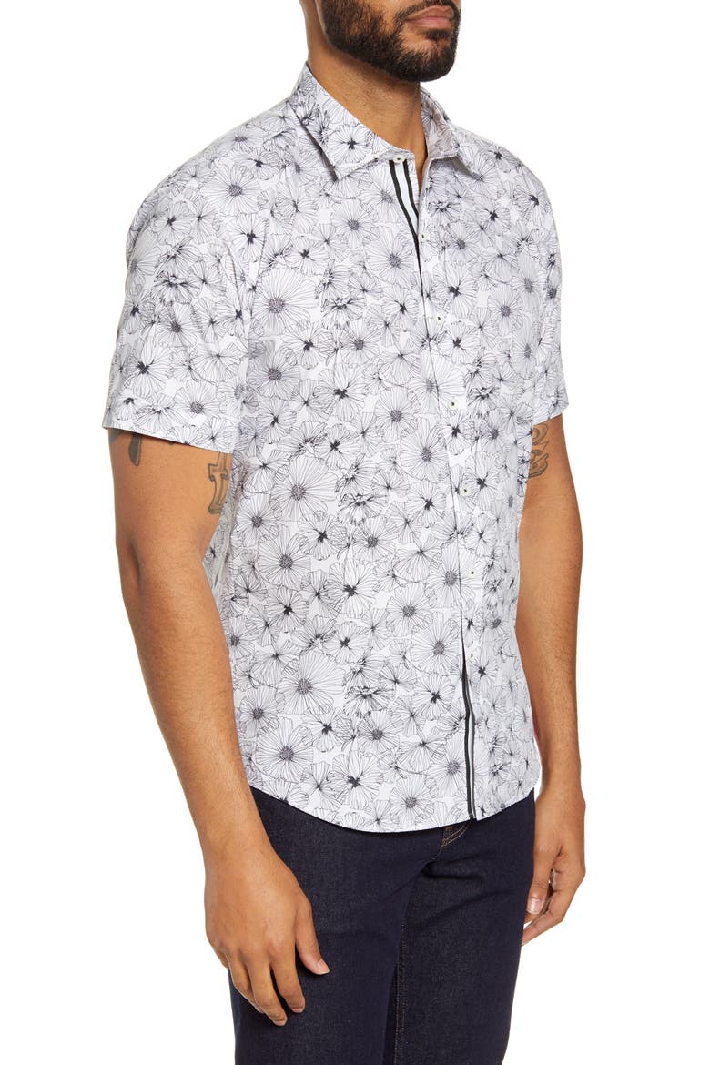 Shaped Fit Floral Print Button-Up Shirt, Alternate, color, WHITE
