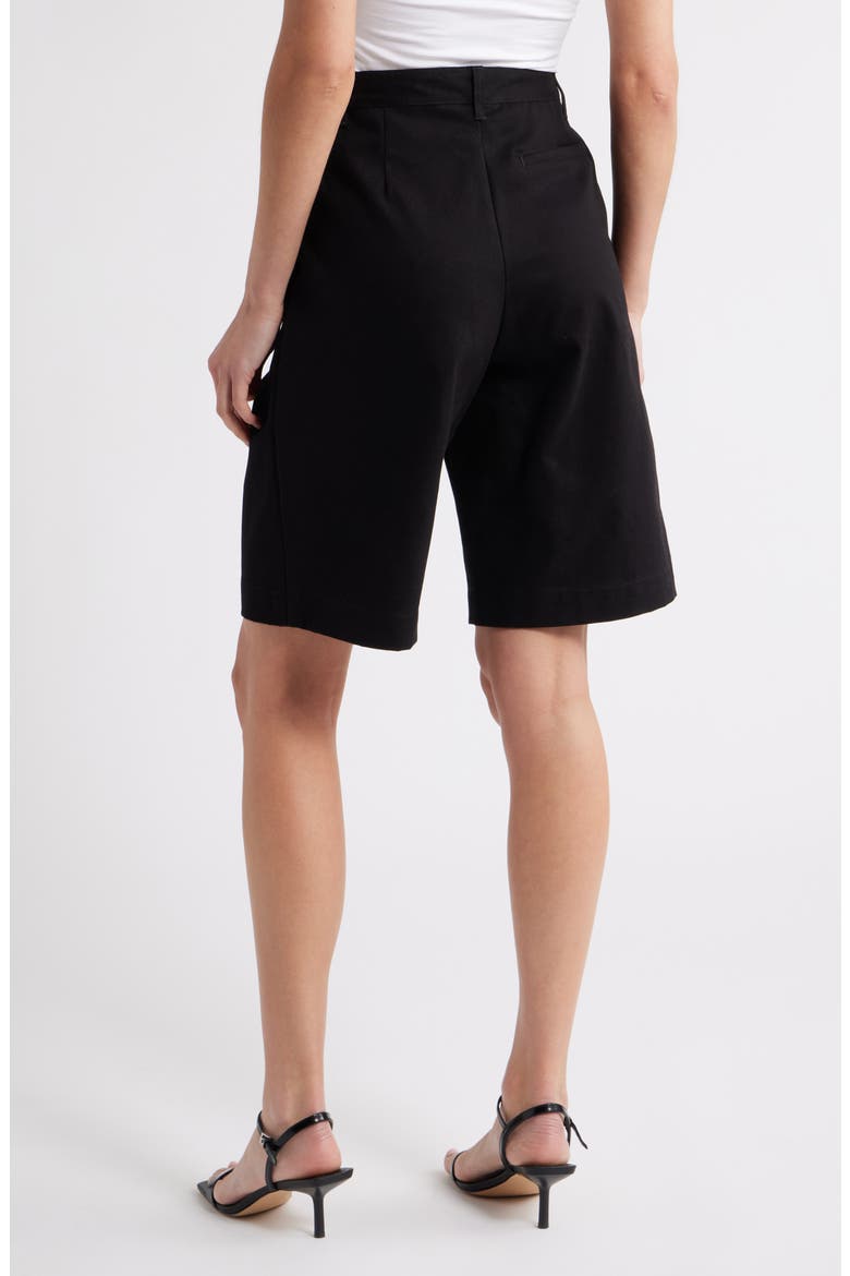 Ivana Pleated Front Cotton Shorts, Alternate, color, BLACK
