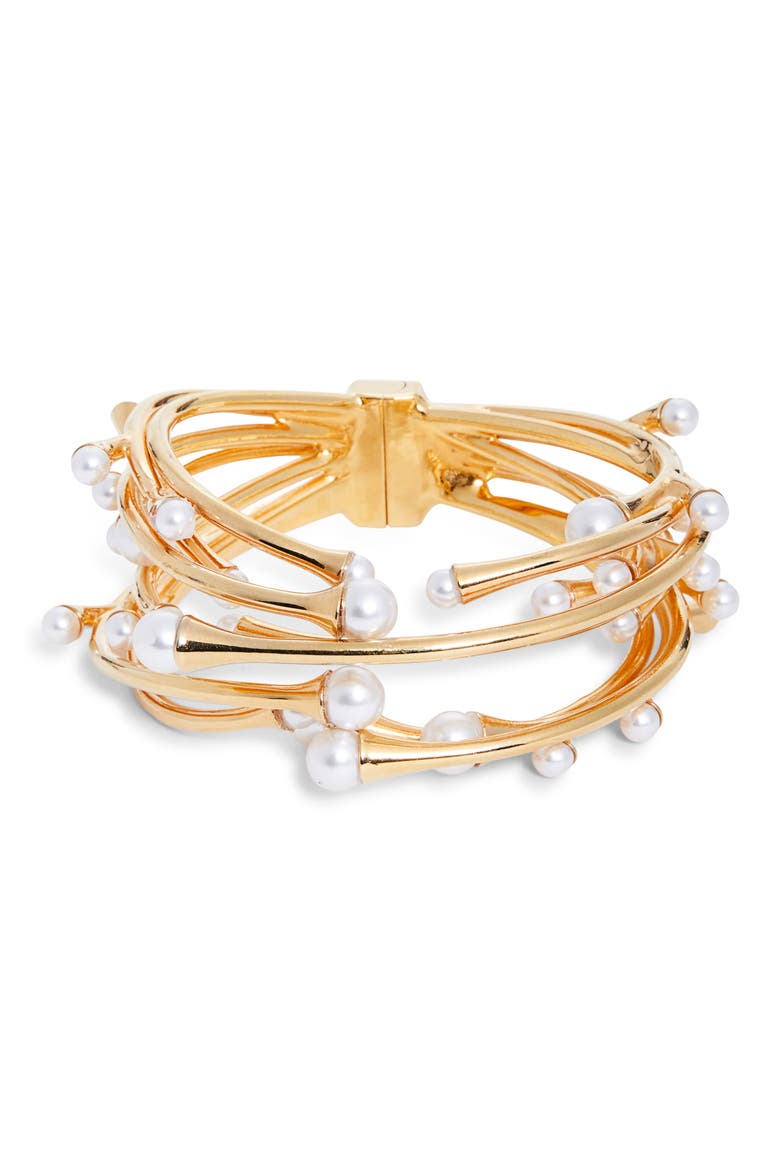 Pearl Nest Cuff Bracelet, Main, color, PEARL