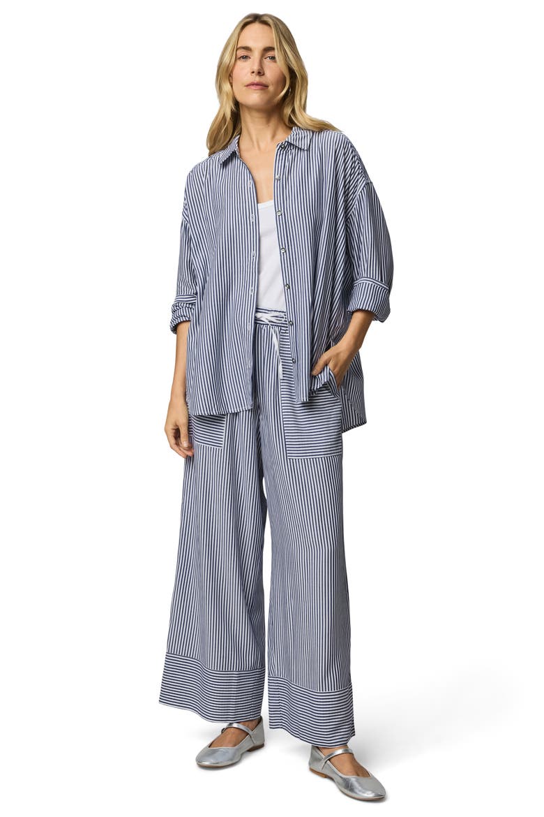 Ellie Stripe Wide Leg Drawstring Pants, Alternate, color, NAVY BLUE/ WHITE