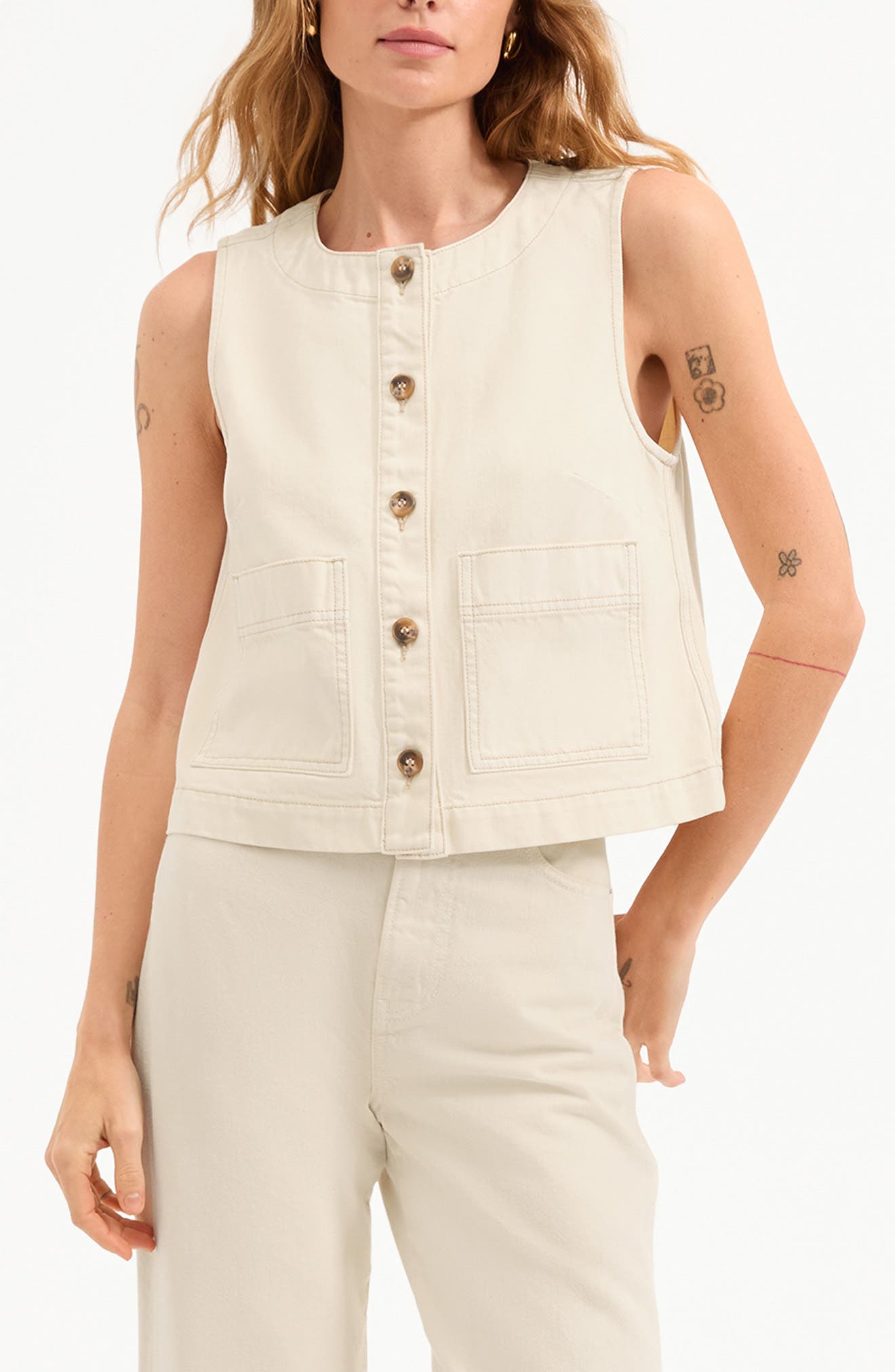 Veronica Beard Ording Sleeveless Button-Up Top