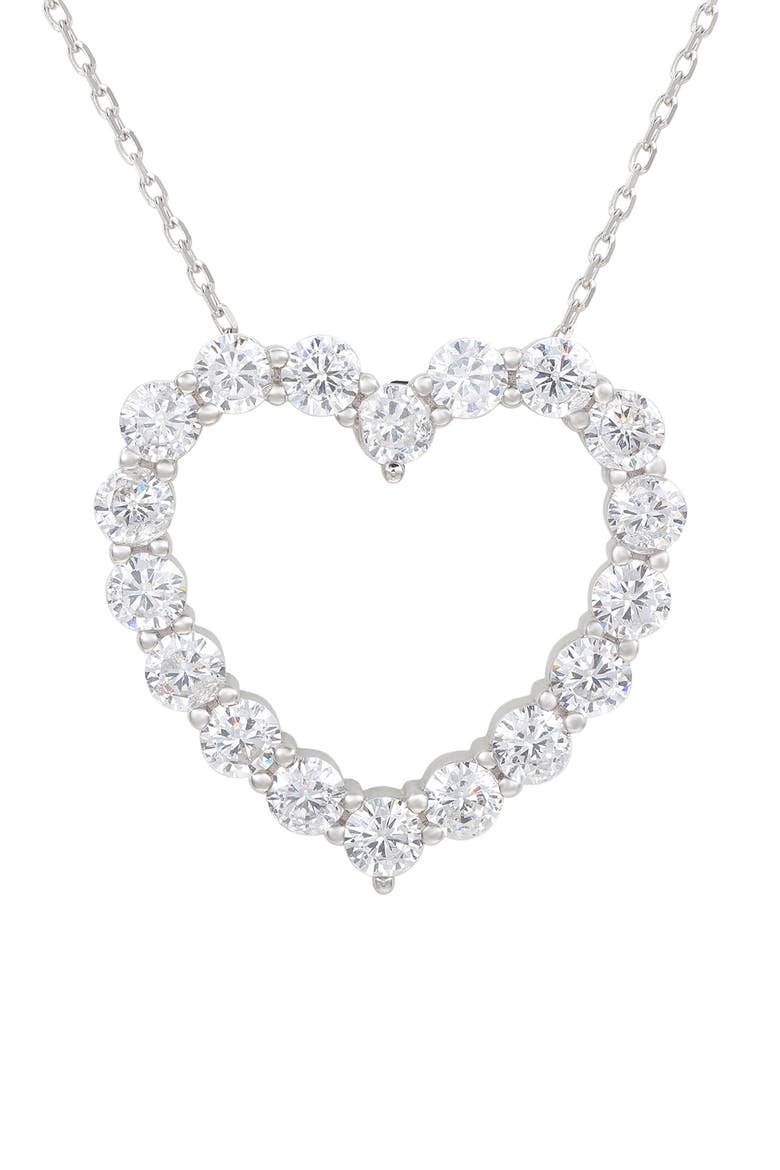 Sterling Silver Cubic Zirconia Heart Pendant Necklace, Main, color, WHITE