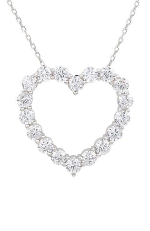 Sterling Silver Cubic Zirconia Heart Pendant Necklace