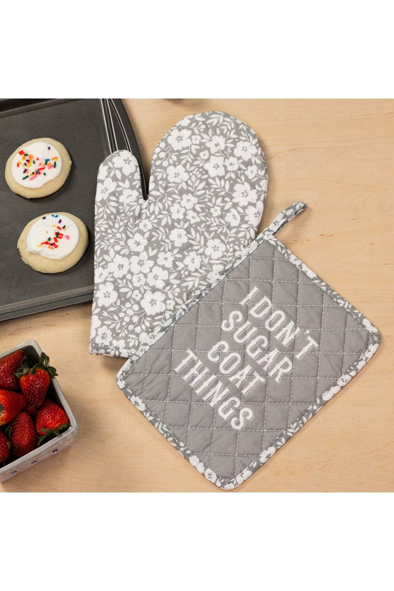 Sugar Coat Pot Holder & Oven Mitt Set of 2 Cotton Grey, Alternate, color, Grey