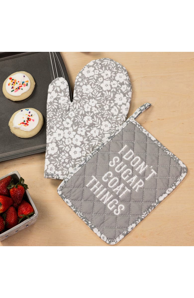Totalee Gift Sugar Coat Pot Holder & Oven Mitt Set of 2 Cotton Grey, Alternate, color, Grey