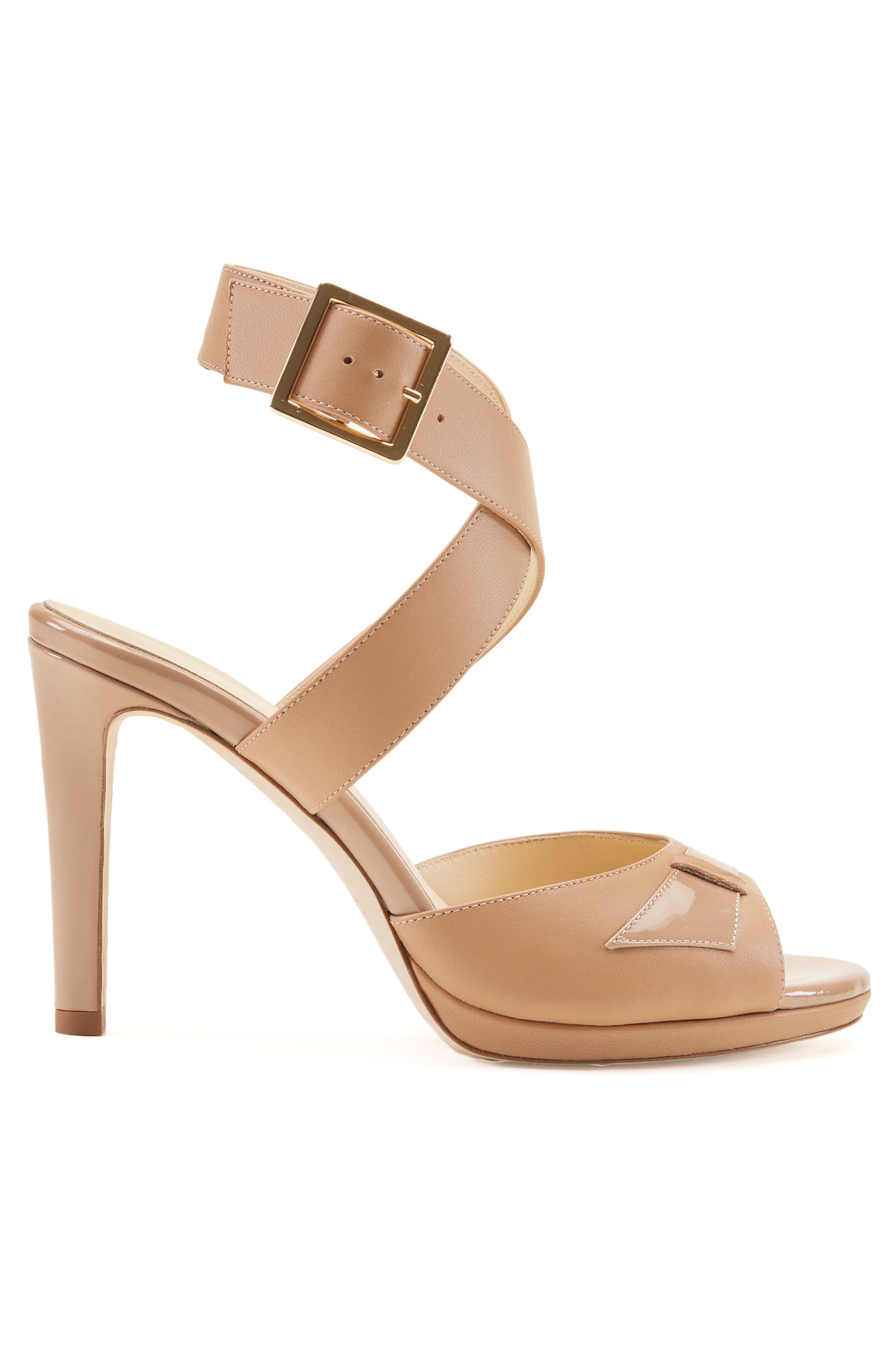 Fiorella Sandal Leather Platform Heels, Alternate, color, Dark Caramel