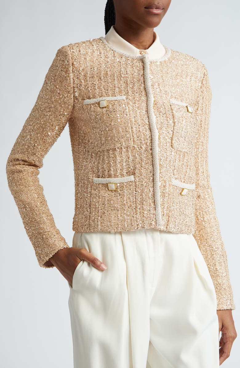 St. John Collection Sequin Metallic Knit Jacket, Alternate, color, 