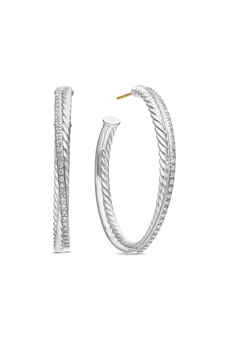 Extra Large Crossover Hoop Earrings with Diamonds, Main, color, SILVER/ DIAMOND
