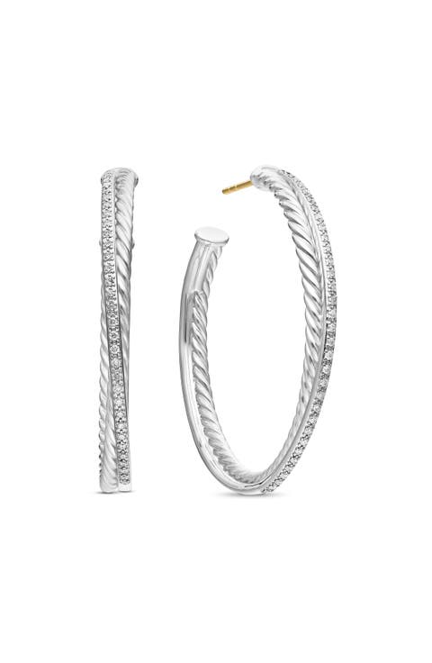 Extra Large Crossover Hoop Earrings with Diamonds