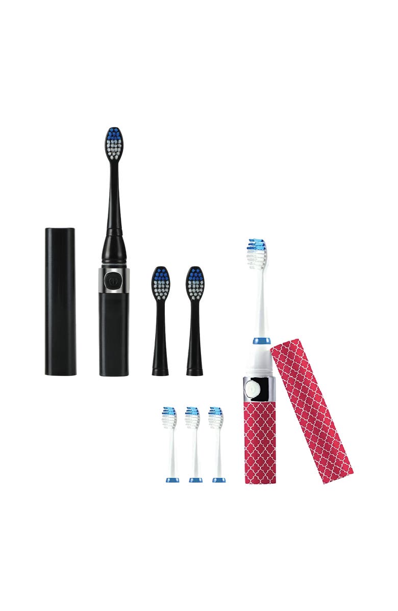 PURSONIC Black & Pink Portable Sonic Toothbrush Bundle - Powerful On-the-Go Oral Care with 2 Travel-Ready Toothbrushes and Extra Brush Heads, Main, color, Multicolor