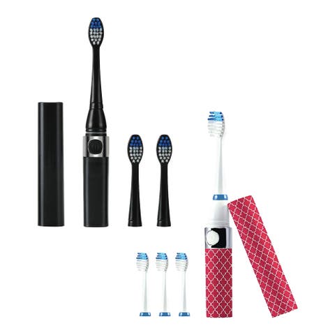 Black & Pink Portable Sonic Toothbrush Bundle - Powerful On-the-Go Oral Care with 2 Travel-Ready Toothbrushes and Extra Brush Heads