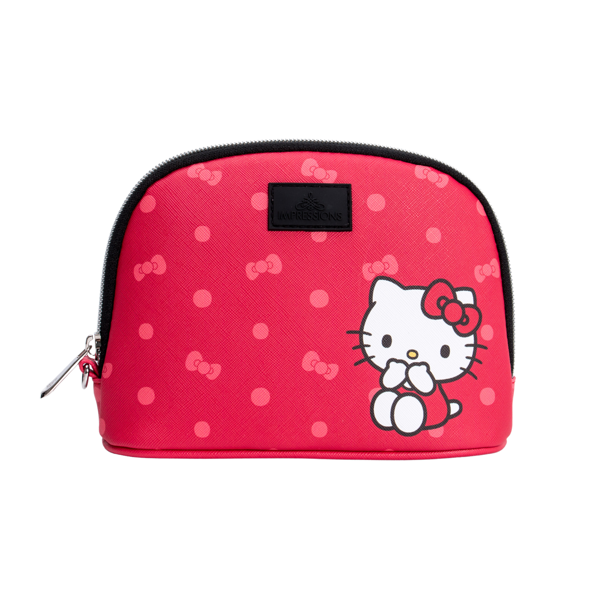 Hello Kitty Wristlet Pouch - Faux Saffiano Leather, Polka Dot, Alternate, color, Red with polka dots