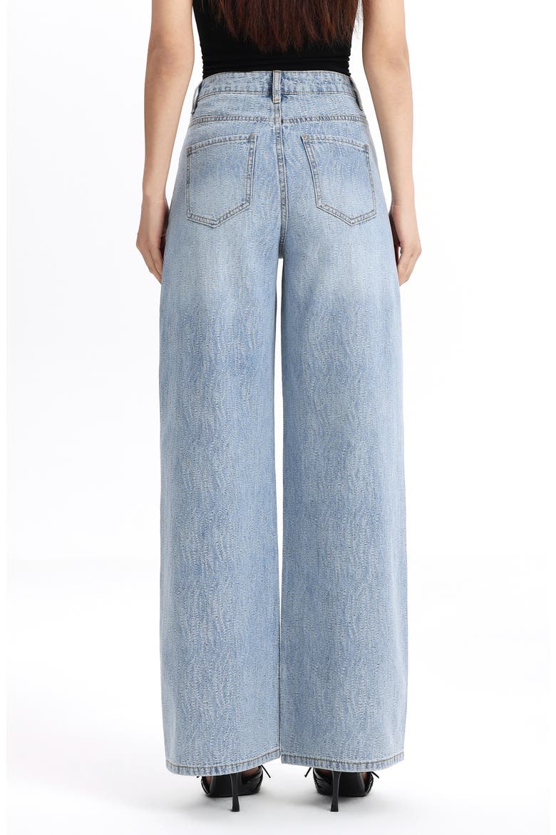 Embellished Textured High Waist Wide Leg Jeans, Alternate, color, CERULEAN