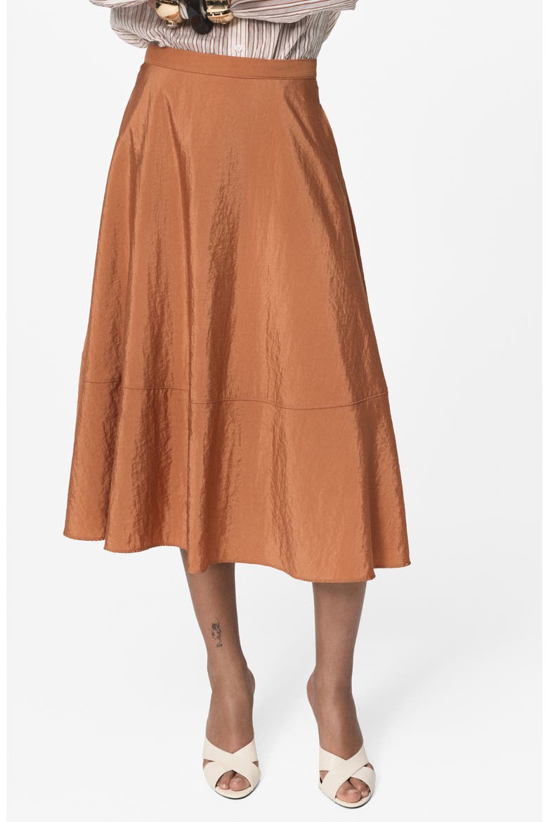 Satin Midi Skirt, Main, color, CARAMEL