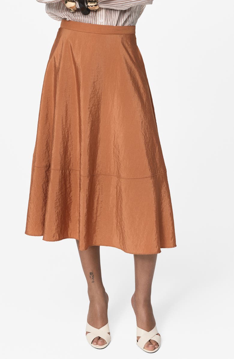 MANGO Satin Midi Skirt, Main, color, Caramel