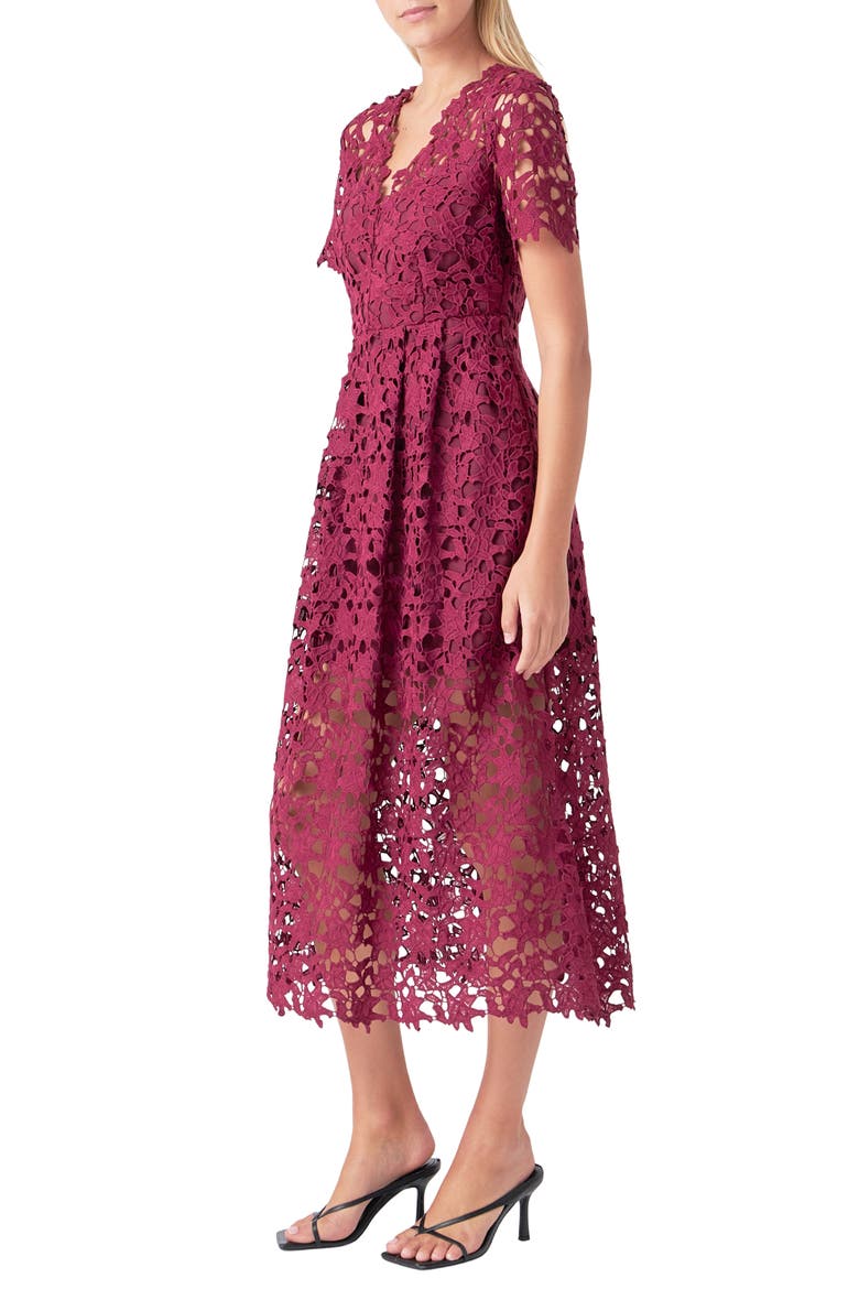 Allover Lace Midi Dress, Alternate, color, BORDEAUX