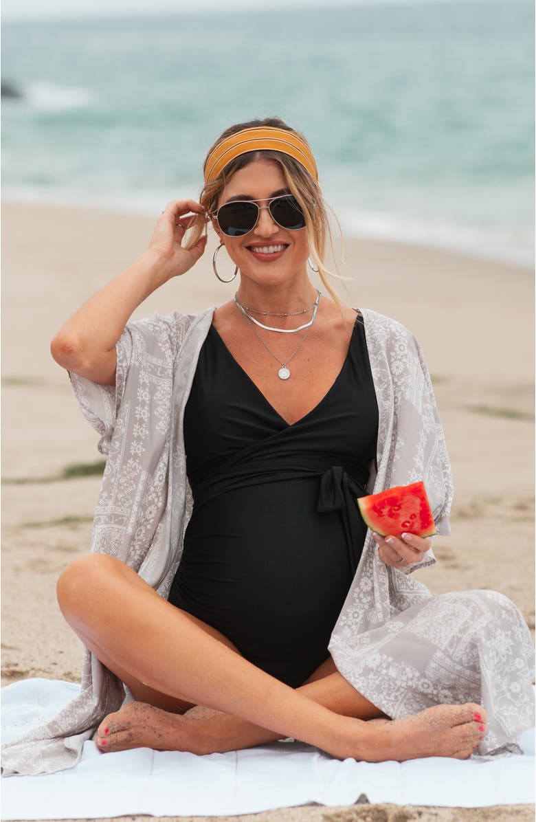 PinkBlush Waist Tie Maternity One-Piece Swimsuit, Alternate, color, Black