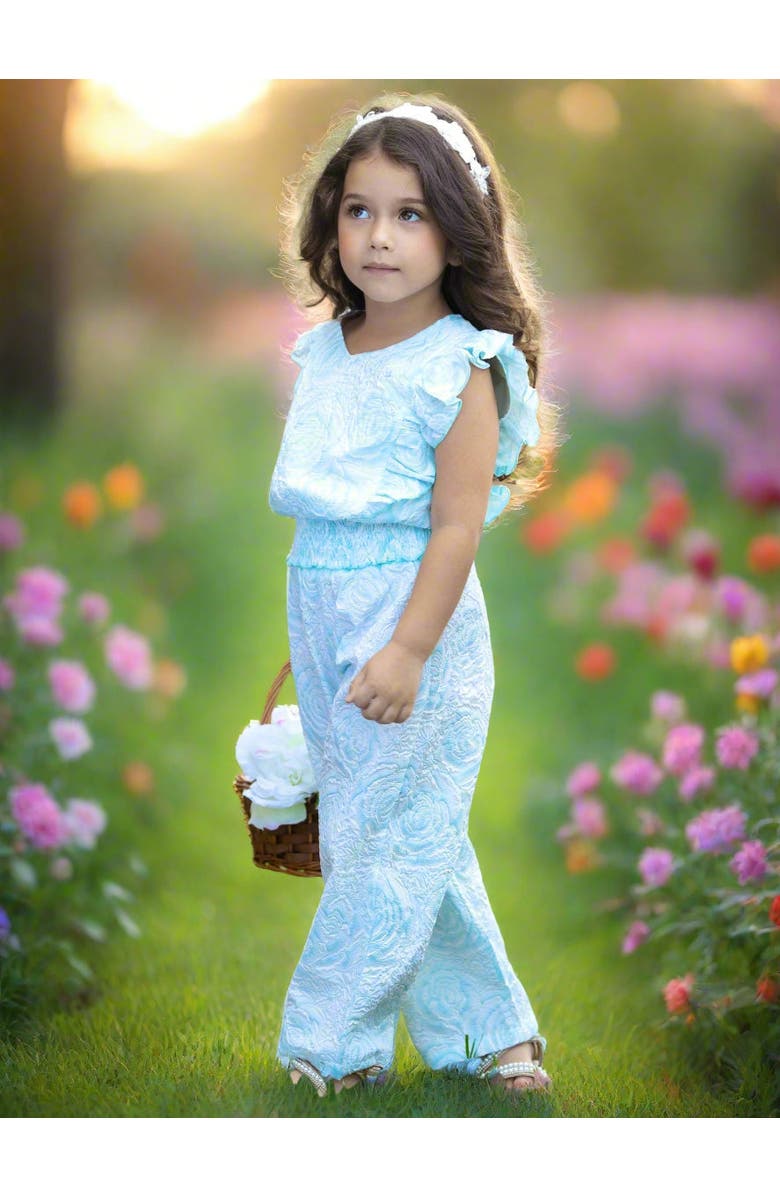 Mia Belle Girls Girls Ethereal Bloom Blue Rose Textured Top and Pant Set, Alternate, color, 