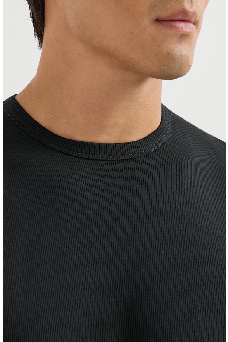 Stretch cotton and modal ribbed jersey crew neck T-shirt, Alternate, color, Black