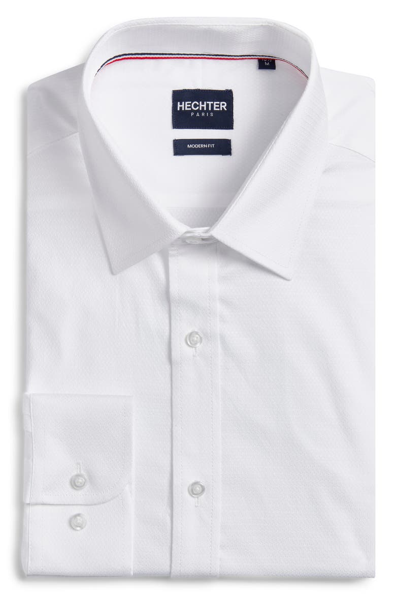 Paris Modern Fit Textured White Cotton Dress Shirt, Alternate, color, WHITE
