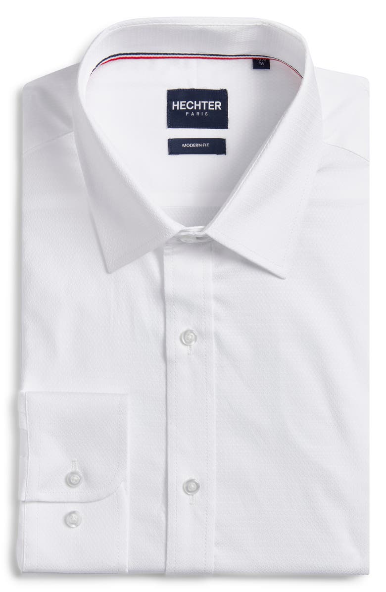 DANIEL HECHTER Paris Modern Fit Textured White Cotton Dress Shirt, Alternate, color, 