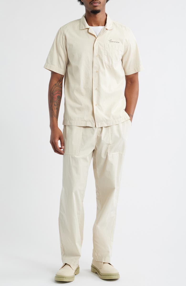 Service Works Script Embroidered Organic Cotton Camp Shirt, Alternate, color, White Oak