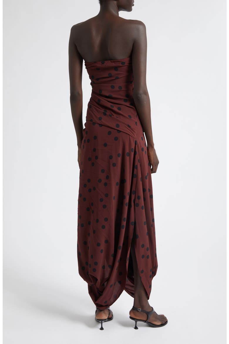 Nayara Dot Print Strapless Asymmetric Midi Dress, Alternate, color, ESPRESSO MULTI
