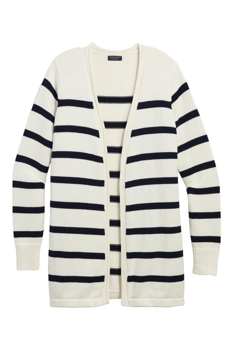 Stripe Open Front Cotton Cardigan, Main, color, STRIPE - MARSH/ NAVY