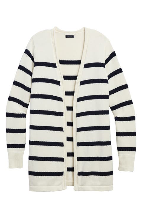 Stripe Open Front Cotton Cardigan