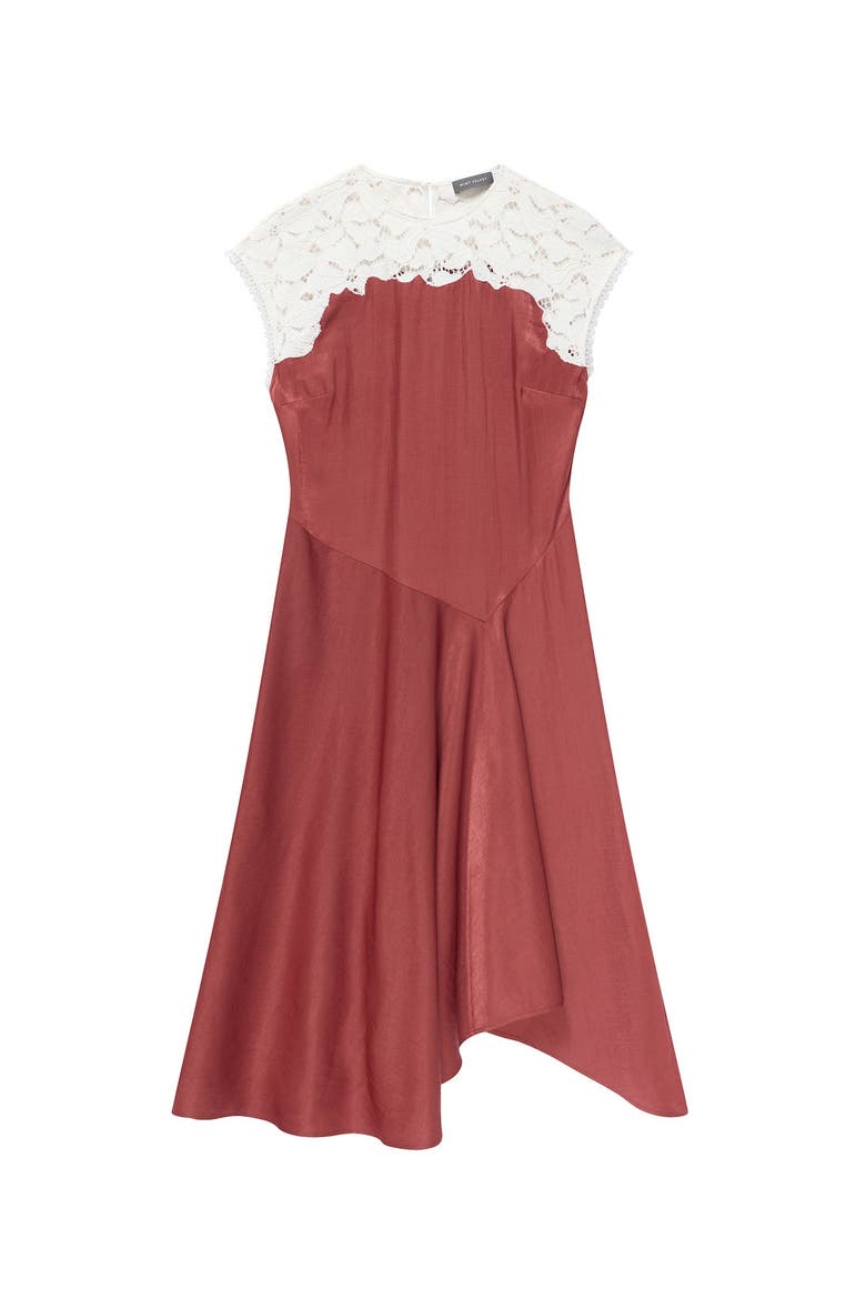 Lace Detail Midi Dress, Alternate, color, Brown