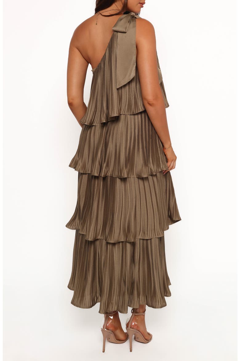 Mia One-Shoulder Tiered Plissé Midi Dress, Alternate, color, OLIVE