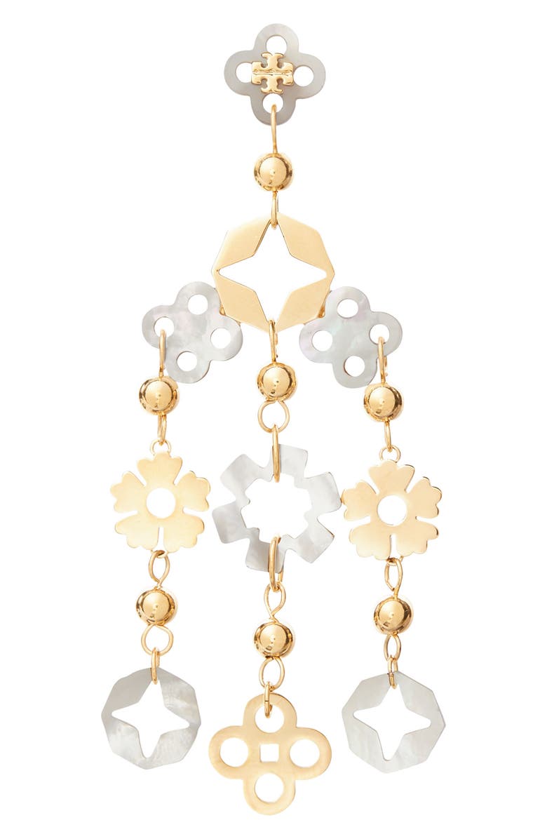 Tory Burch Forget Me Not Chandelier Earrings, Alternate, color, Tory Gold / Mother Of Pearl
