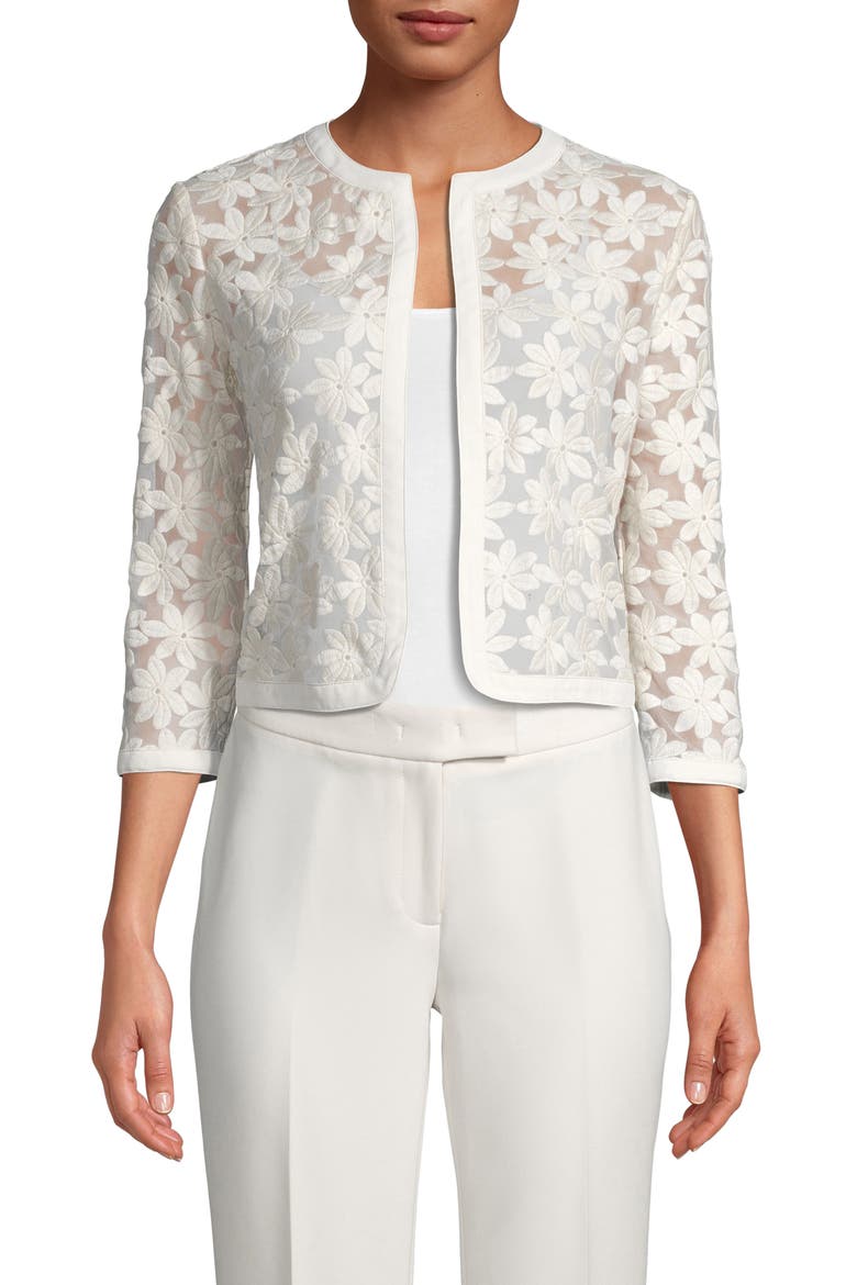 Floral Lace Crop Cardigan, Main, color, ANNE WHITE